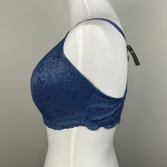 Aerie Lace Wireless Sans Armature Blue Gray Racer Back Bra Feminine Size 38DD - Picture 4 of 10